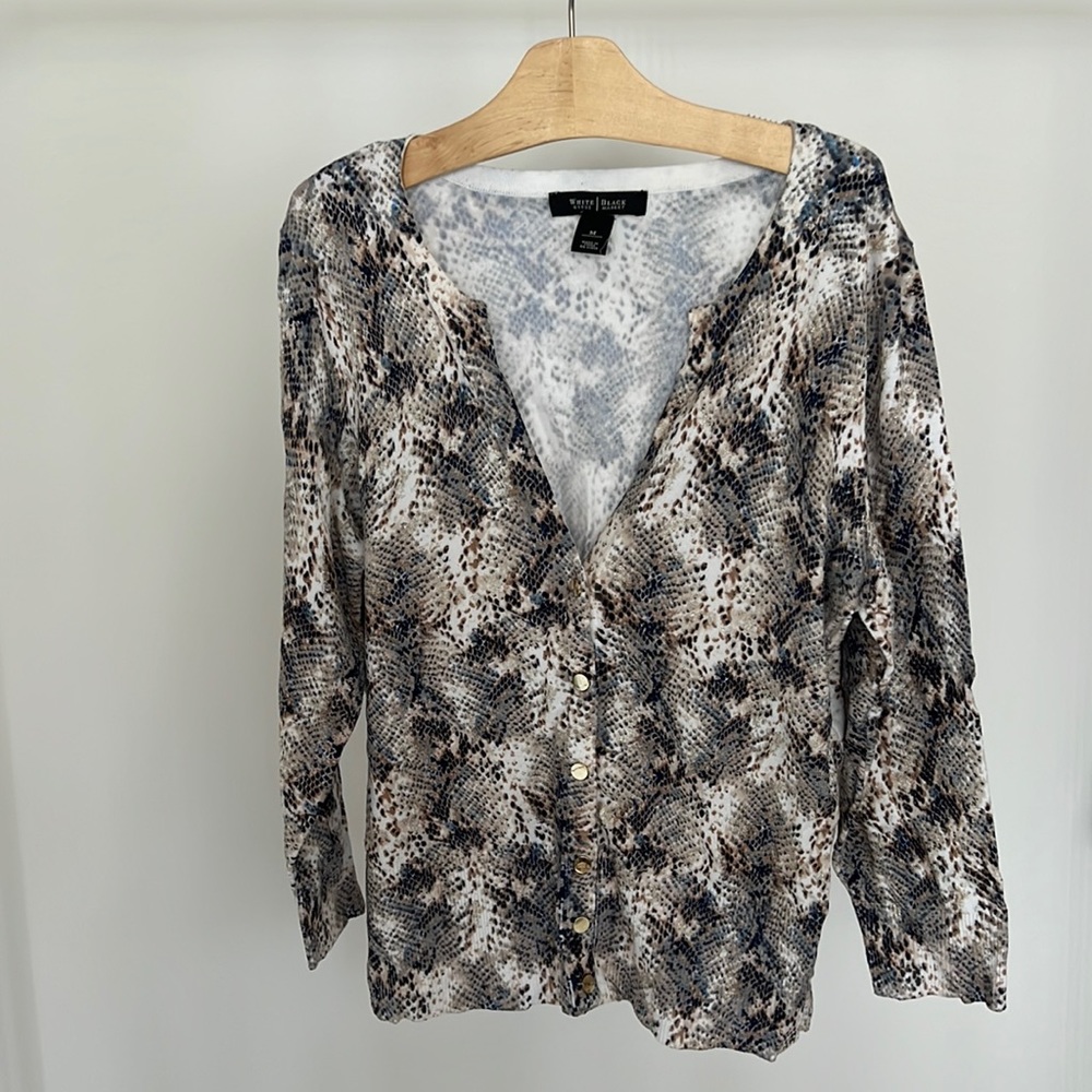 3/4-Sleeve Snake-Print Cardigan
